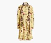Embellished floral-print silk crepe de chine shirt dress - Yellow