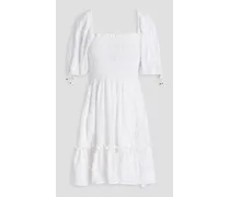 Okimi Loulou shirred cotton and linen-blend mini dress - White