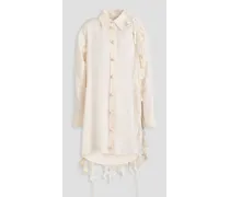 Embellished linen mini shirt dress - White