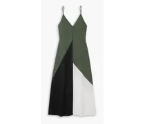 Color-block cotton-poplin maxi dress - Green