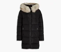 Faux fur-trimmed quilted shell hooded coat - Black