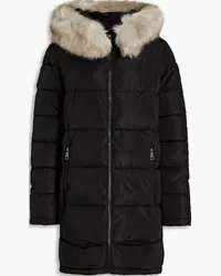 DKNY Faux fur-trimmed quilted shell hooded coat - Black Black