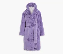 Belted faux fur hooded coat - Purple