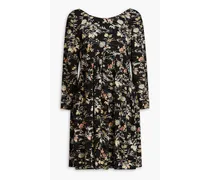 Fina pleated floral-print crepe mini dress - Black