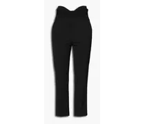 Grosgrain-trimmed flannel tapered pants - Black