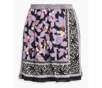 Wrap-effect floral-print crepe and jacquard-knit mini skirt - Purple