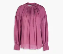 Gathered silk-crepon blouse - Purple