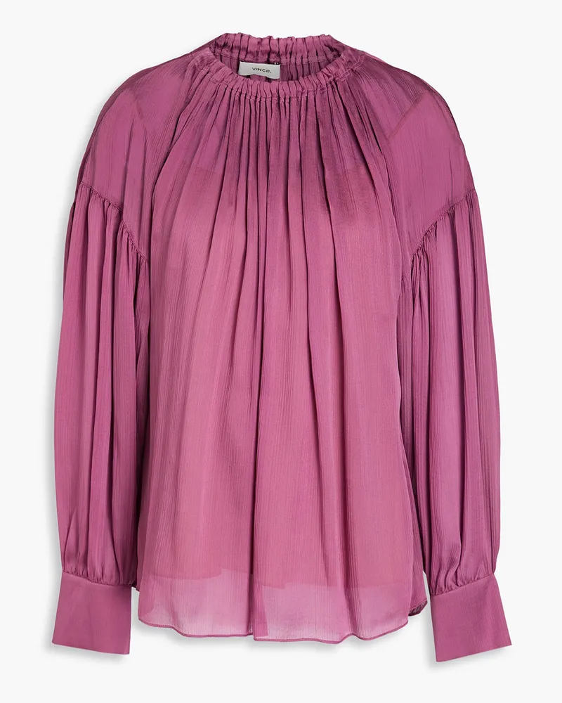 Gathered silk-crepon blouse - Purple