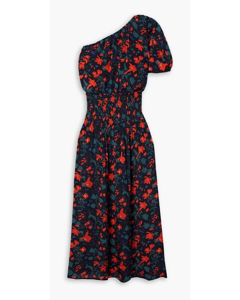 APIECE APART Marta one-shoulder floral-print crepe de chine midi dress - Blue Blue