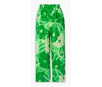 Tropical Groove printed satin straight-leg pants - Green