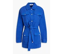 Belted cotton and linen-blend canvas jacket - Blue