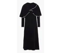 Cold-shoulder layered silk-crepe midi dress - Black