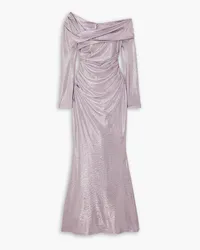 Talbot Runhof Off-the-shoulder draped metallic woven gown - Purple Purple