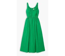 Juliane gathered cotton-poplin midi dress - Green