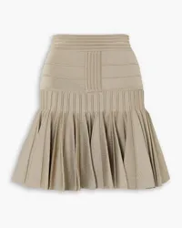 Balmain Pleated paneled knitted mini skirt - Neutral Neutral