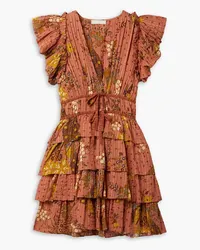 Ulla Johnson Marni gathered tiered printed cotton-blend mini dress - Orange Orange