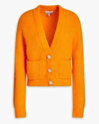 Ganni Crystal-embellished ribbed-knit cardigan - Orange Orange