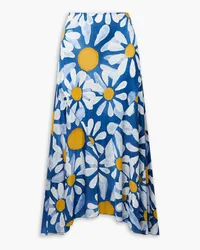 Marni Asymmetric floral-print satin midi skirt - Blue Blue