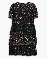 RED Valentino Tiered floral-print crepe mini dress - Black Black