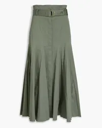 Another Tomorrow Belted cotton-blend twill midi skirt - Green Green