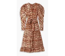 Leyla belted printed silk midi dress - Brown