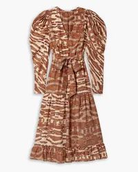 Ulla Johnson Leyla belted printed silk midi dress - Brown Brown