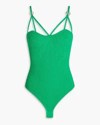 NICHOLAS Jaimie cutout ribbed-knit bodysuit - Green Green