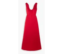 Filippa pleated bustled duchesse-satin dress - Red