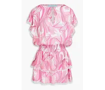 Keri tiered printed mousseline mini dress - Pink