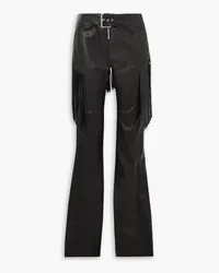 Versace Fringed belted leather slim-leg pants - Black Black