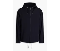 Leather-trimmed wool-twill hooded jacket - Blue
