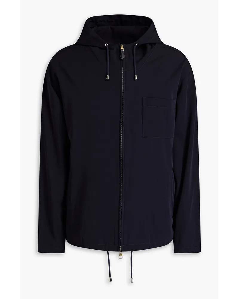 Dunhill Leather-trimmed wool-twill hooded jacket - Blue Blue