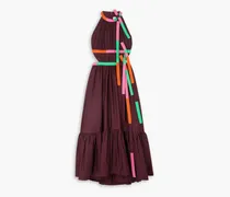 Niesha cutout tiered cotton-poplin midi dress - Burgundy