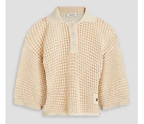 Open-knit cotton polo sweater - White