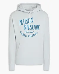 Kitsuné Printed French cotton-terry hoodie - Blue Blue