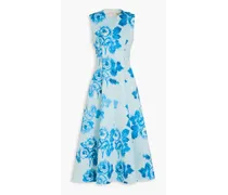 Floral-print faille midi dress - Blue