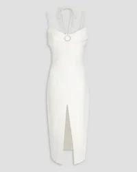 RASARIO Embellished ruched linen-blend midi dress - White White