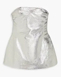 KHAITE Blanche strapless metallic crinkled leather buster top - Metallic Metallic