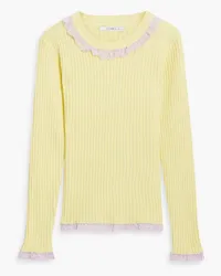 Olivia Rubin Lace-trimmed two-tone ribbed-kit sweater - Yellow Yellow