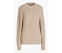 Stitch ribbed cotton, wool and cashmere-blend sweater - Neutral