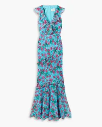 Saloni Rita ruffled floral-print silk-voile maxi dress - Blue Blue