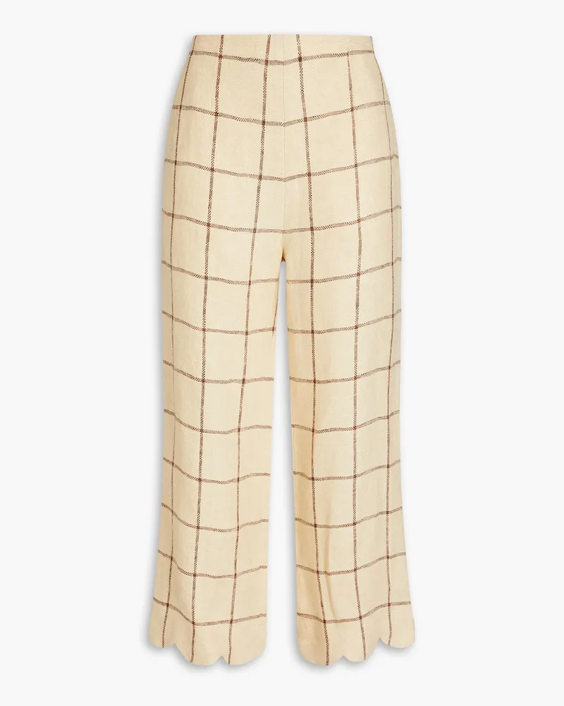 Cropped checked linen-blend jacquard straight-leg pants - Neutral