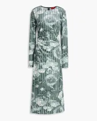 Stine Goya Blackley metallic floral-print velvet midi dress - Green Green