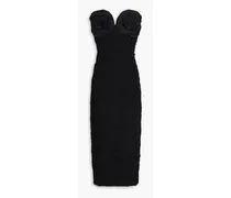 Mona strapless appliquéd cotton-poplin midi dress - Black