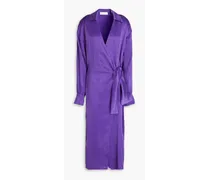 Washed cupro-blend satin midi wrap dress - Purple