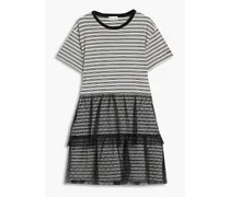 Point d'esprit-paneled striped cotton-jersey mini dress - Black