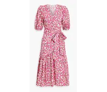 Elektra printed cotton-jacquard midi wrap dress - Pink