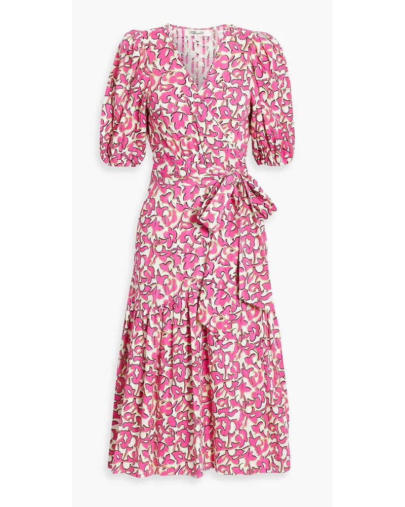 Diane von Furstenberg Elektra printed cotton-jacquard midi wrap dress - Pink Pink