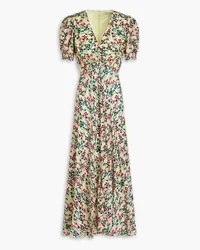 Saloni Lea floral-print silk crepe de chine midi dress - Yellow Yellow