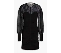 Balmora ruched Swiss-dot and knitted mini dress - Black